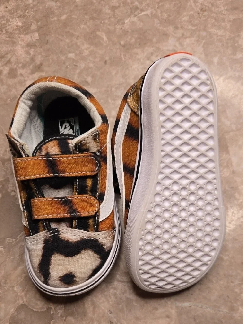 Vans Kids Leopard-Print Velcro Sneakers in Brown and Black